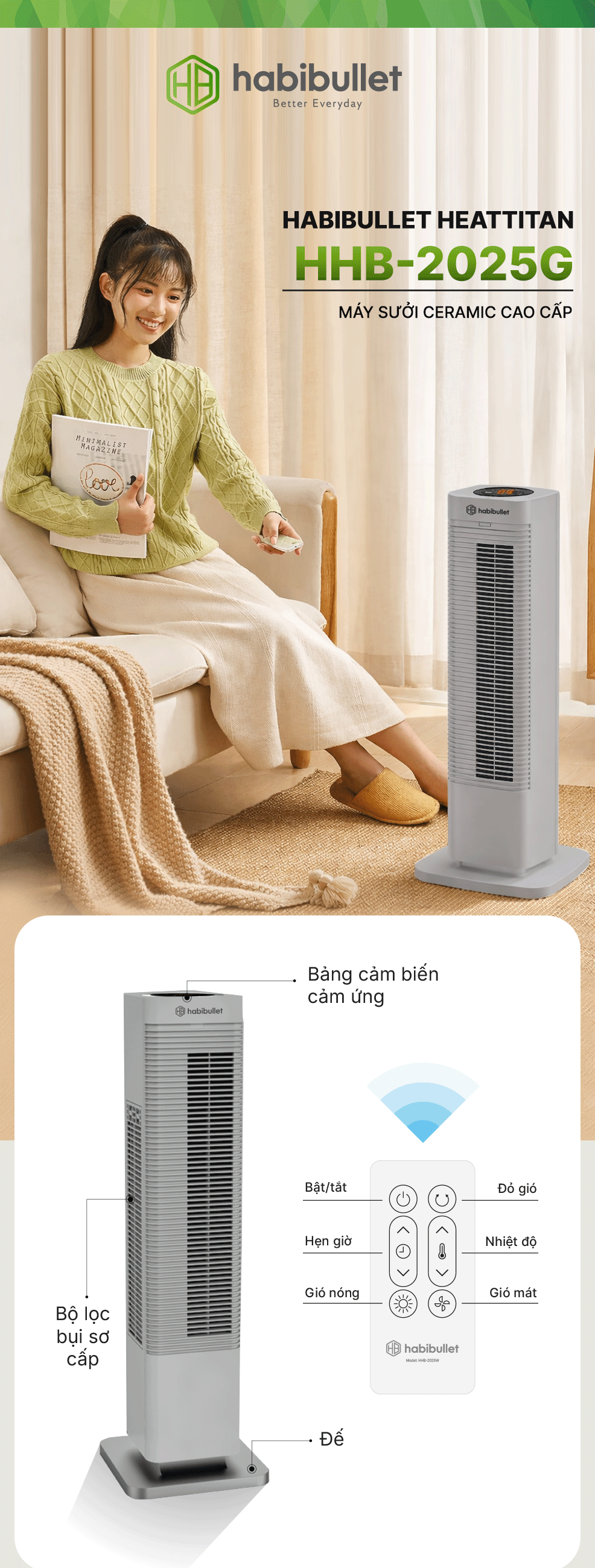 Máy sưởi Ceramic cao cấp Habibullet HeatTitan HHB-2025G BH245149 1