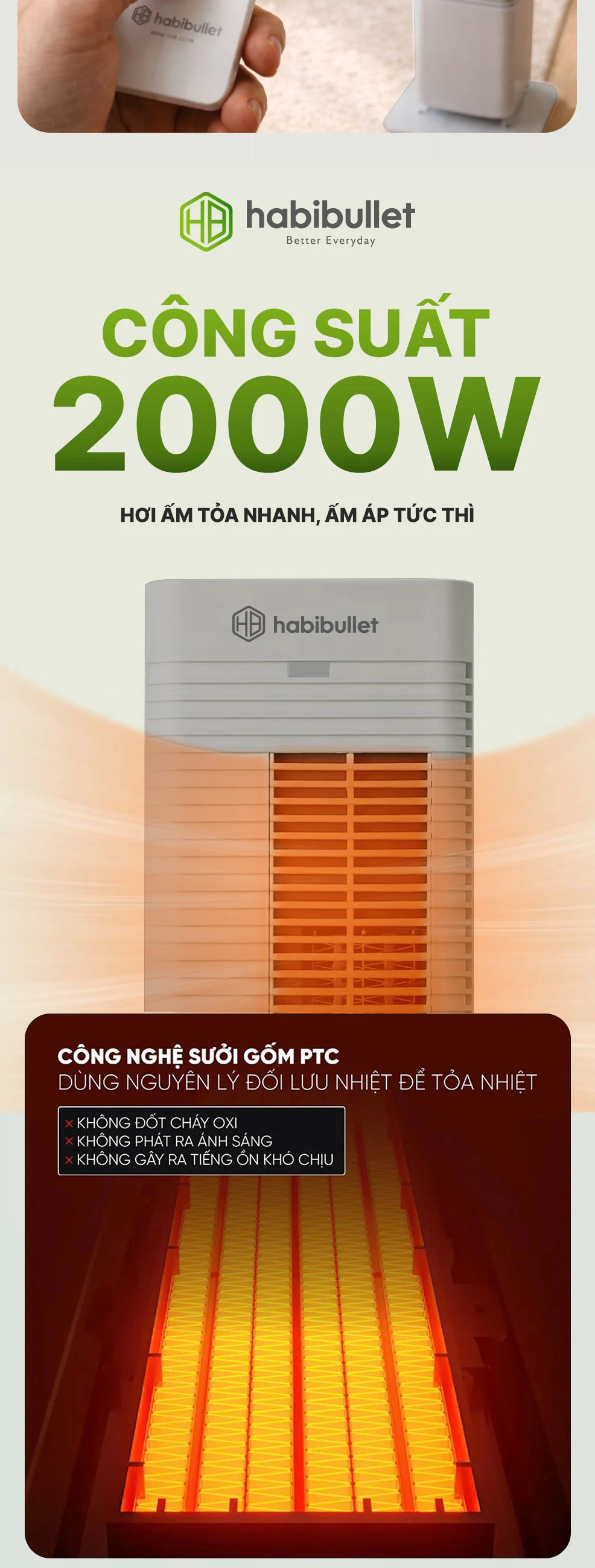 Máy sưởi Ceramic cao cấp Habibullet HeatTitan HHB-2025G BH245149 3
