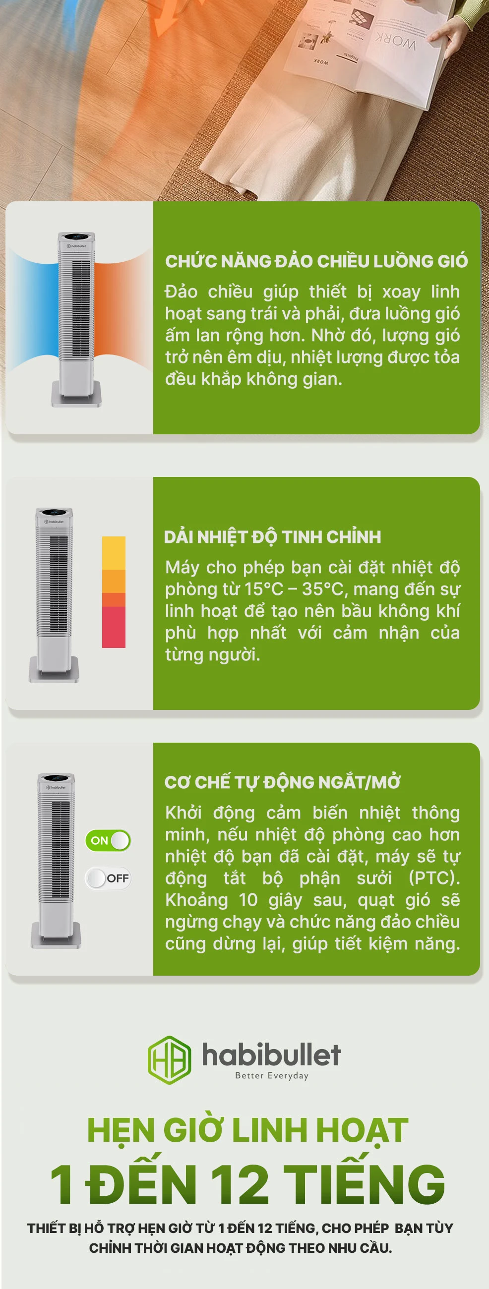 Máy sưởi Ceramic cao cấp Habibullet HeatTitan HHB-2025G BH245149 6