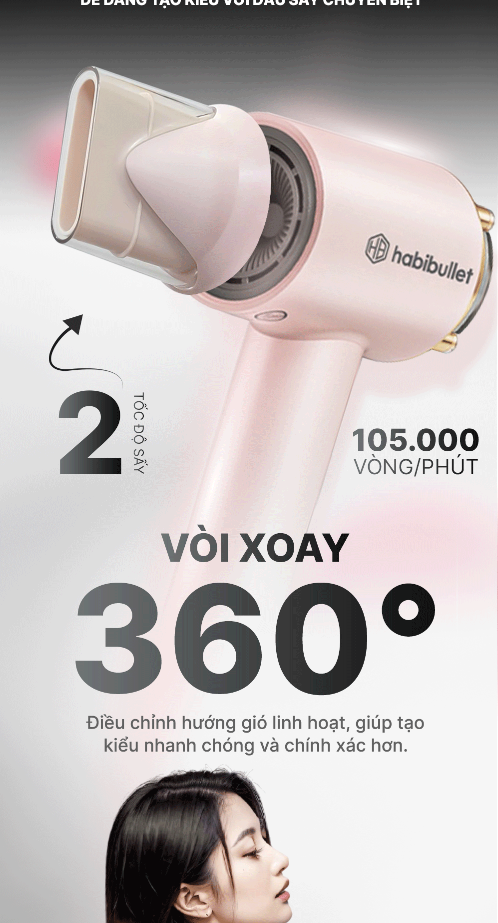 Máy sấy và chăm sóc tóc cao cấp Habibullet HHB2599 Princess BH245129 2