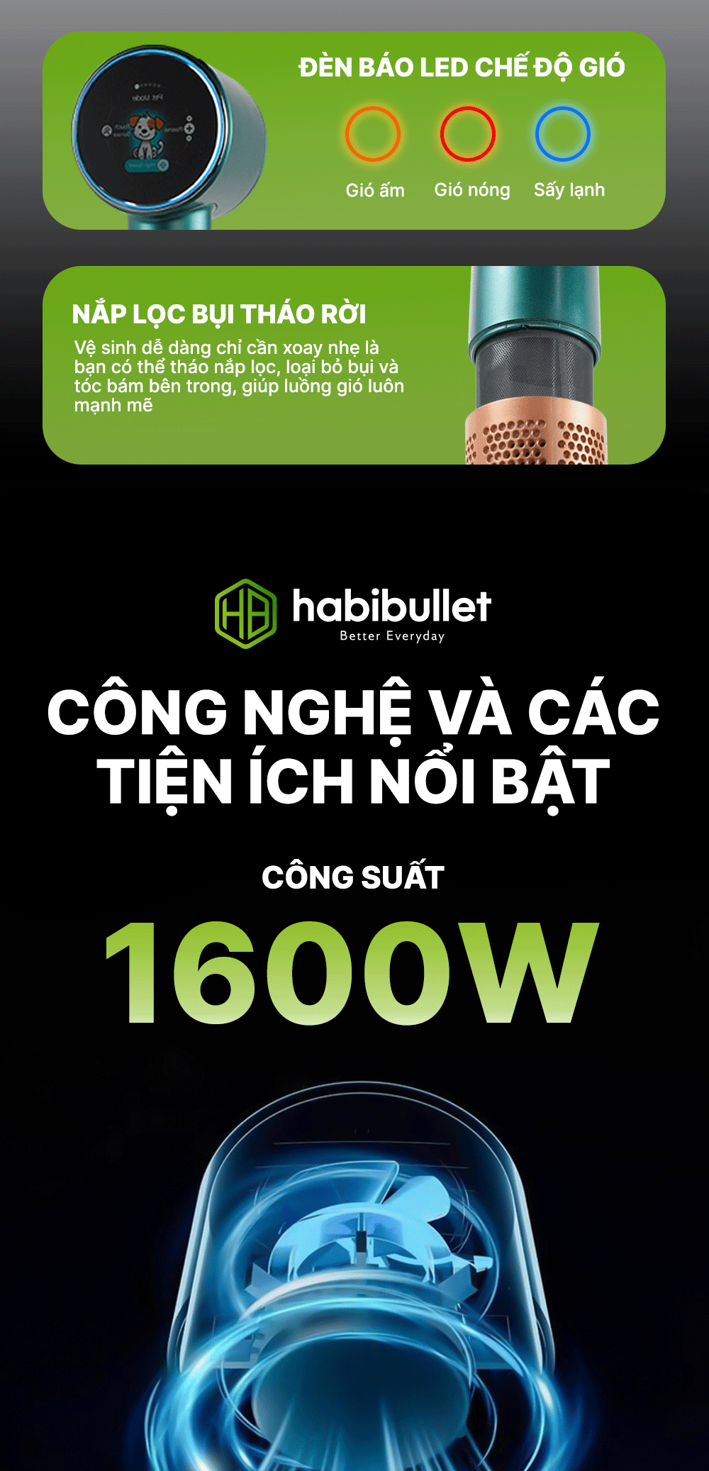 Máy sấy tóc Plasma Habibullet H9 Premium Velisse BH245140 3