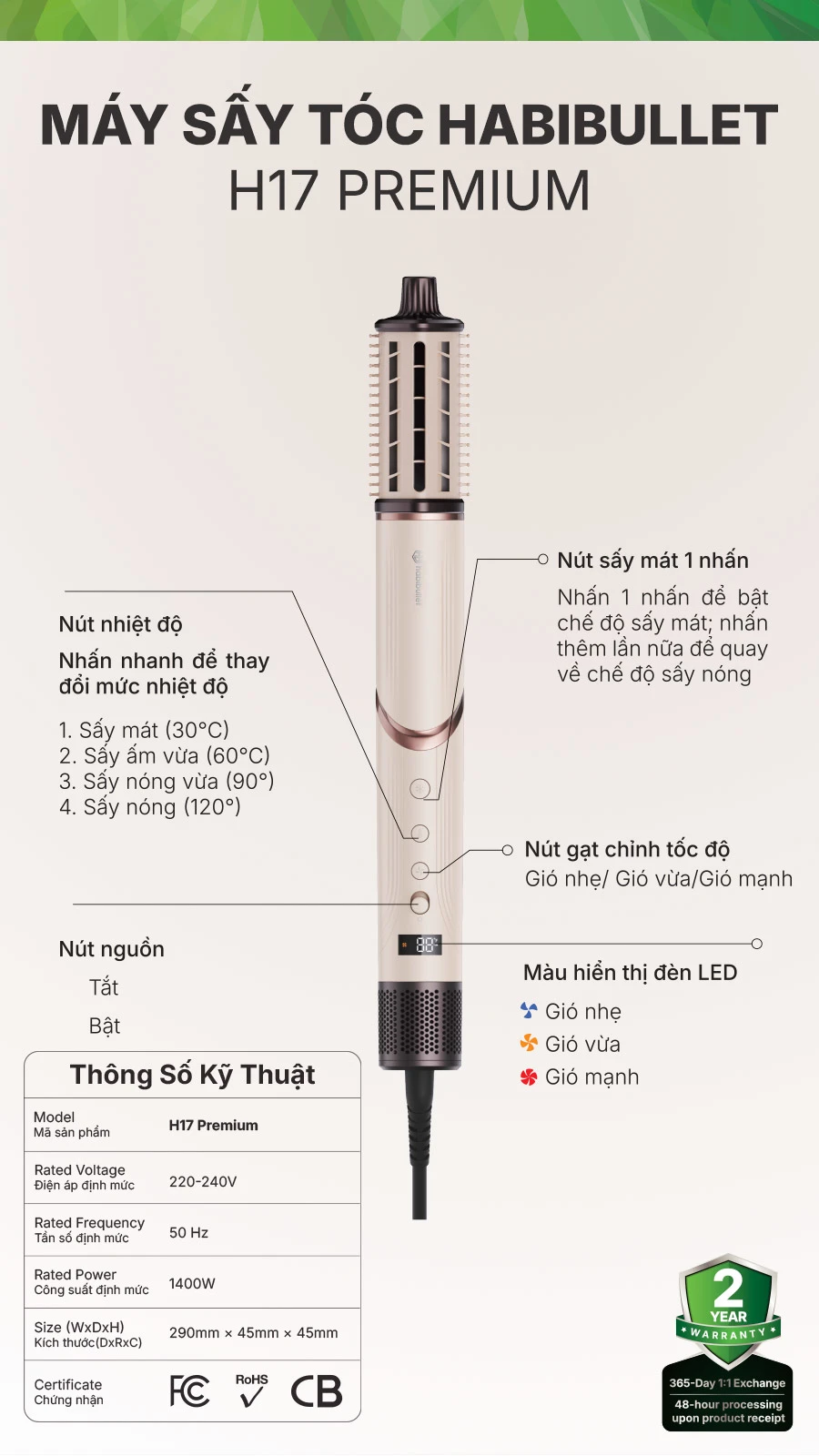 Máy Sấy Tóc Habibullet H17 Premium Pink BH245150 1