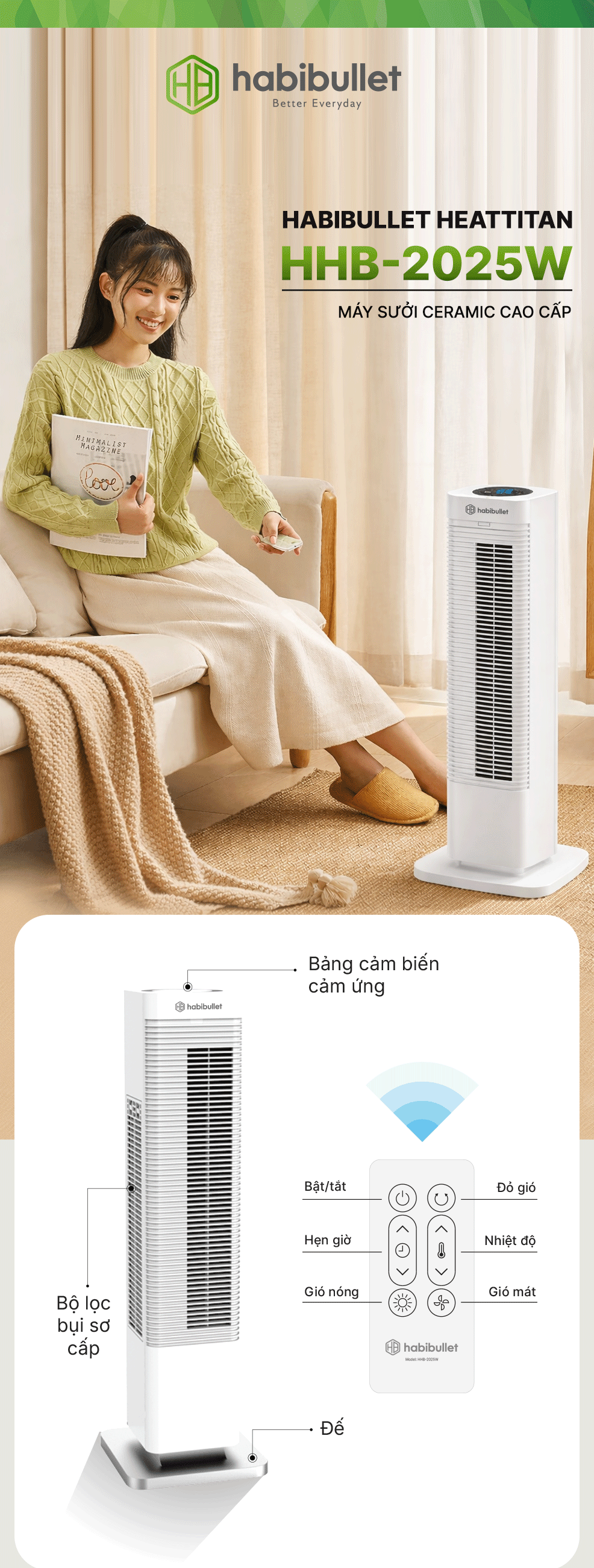 Máy sưởi Ceramic cao cấp Habibullet HeatTitan HHB-2025W BH245148 1