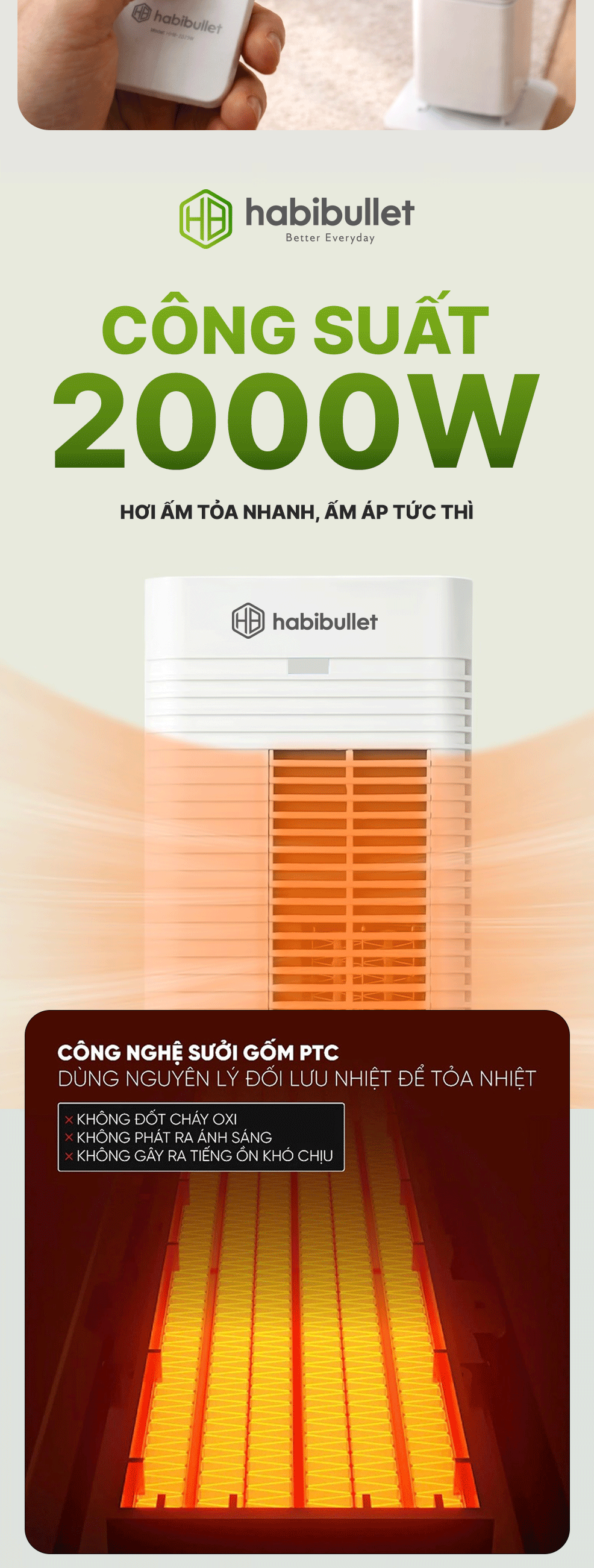 Máy sưởi Ceramic cao cấp Habibullet HeatTitan HHB-2025W BH245148 3