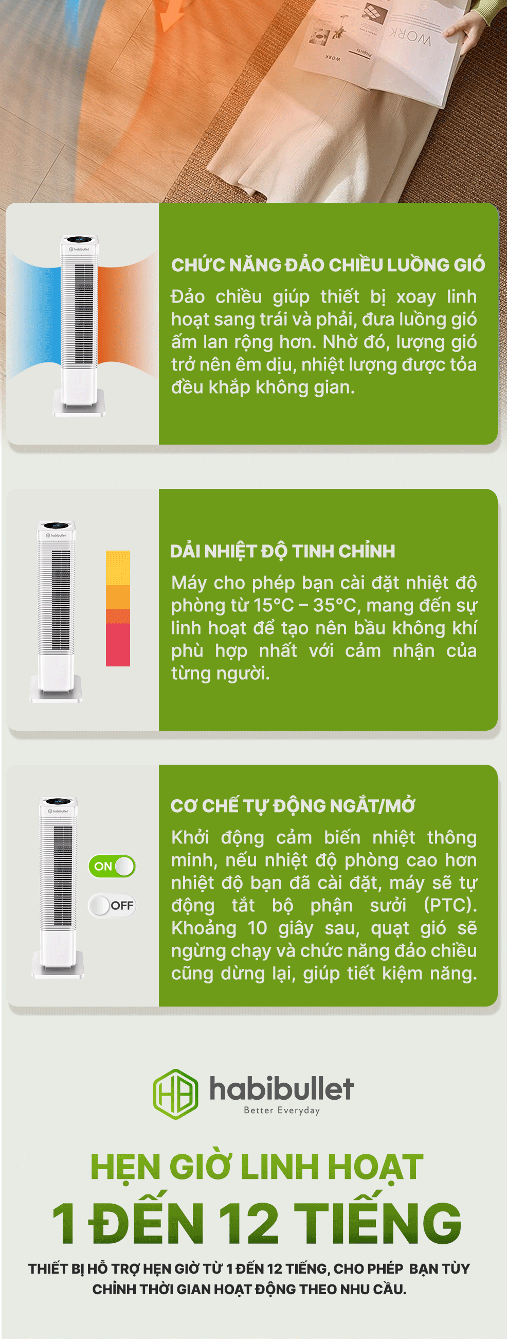 Máy sưởi Ceramic cao cấp Habibullet HeatTitan HHB-2025W BH245148 6